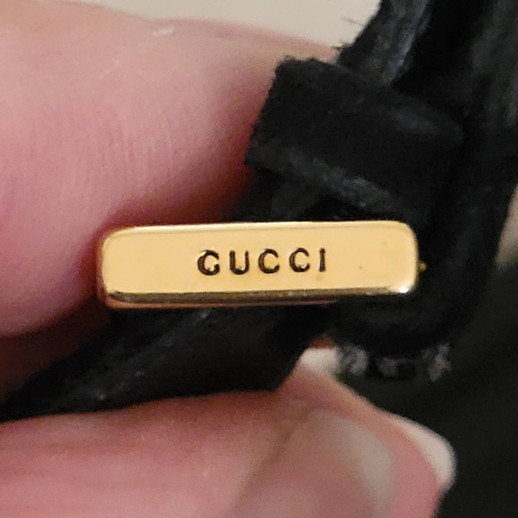 Gucci Suede Sandals Horsebit 38.5 Low Heel Black Gold Ankle Strap 338960 - Picture 10 of 15